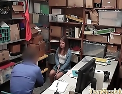 Small caught thief sucks off manager