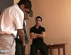 Cute twink students team up to blow their teacher